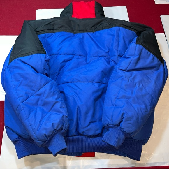 St. Moritz Ski Team XL MEN BLUE red DOWN PUFFER Jacket ZIP SNAP coat Snow WINTER - Picture 4 of 16